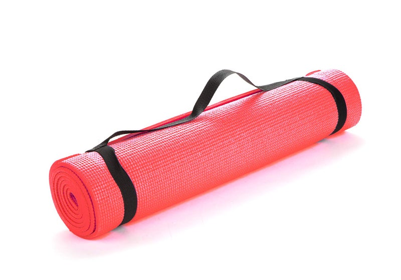 Mind Reader All Purpose Extra Thick Yoga Mat Fitness & Exercise Mats with Carrying Strap, High Density Anti-Tear, Red - Image 1